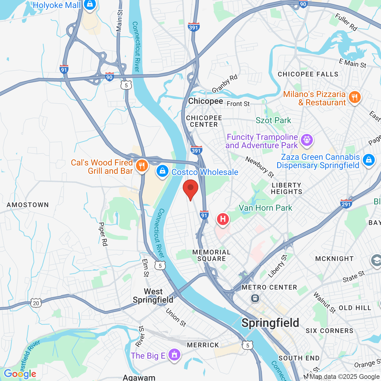 Google map image of our location in 3640 Main St Springfield, MA